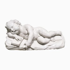 Sculpture d'Enfant Endormi en Porcelaine Blanche de Doccia Factory, Italie, Milieu du 18ème Siècle