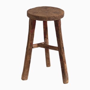 Antique Primitive Style Round Stool, 1900