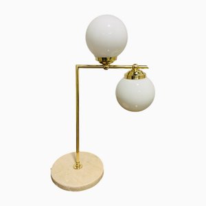 Lampe de Bureau Art Déco en Laiton et Marbre avec Sphères en Verre Opalin, Italie, 1940s