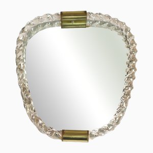Art Deco Twister Pink Murano Glass Wall Mirror from Seguso, 1930s