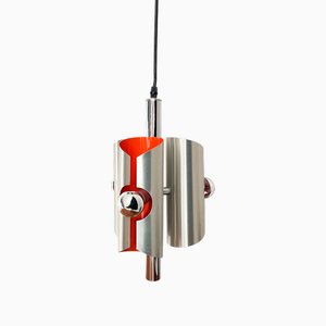 Mid-Century Space Age Polam Pendant Lamp in Silver and Orange