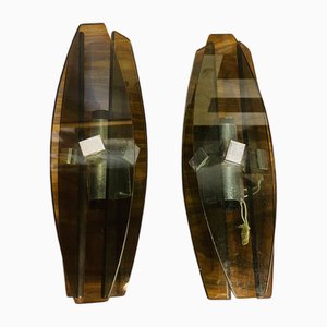 Smoked Glass Wall Lamps with Chrome Inserts from Fontana Arte, Set of 2