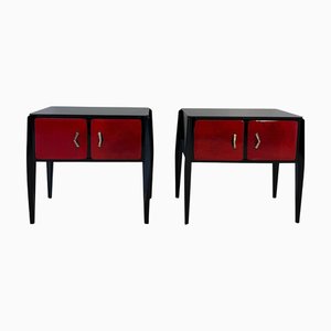 Italienische Art Deco Nachttische in Kirschrot & Schwarz, 1950er, 2er Set