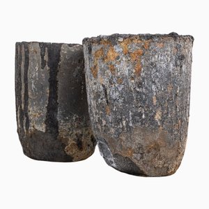 Large Vintage Industrial Foundry Crucible Pots, Set of 2
