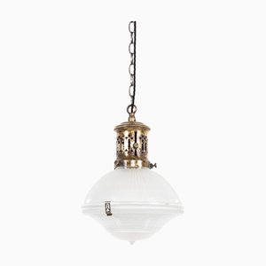 Lampada a sospensione antica in vetro di Holophane, Francia, anni '20