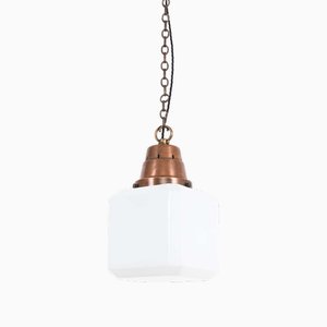 Large Cube Opaline Pendant Light from GEC