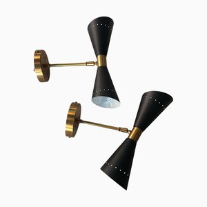Italienische Wandlampen aus Lackiertem Metall & Messing, 2 . Set