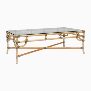 Table Basse Vintage en Rotin et Verre, 1970s