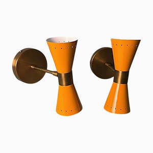 Italienische Wandleuchten aus Lackiertem Metall & Messing, 2 . Set