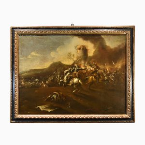 Francesco Graziani / Ciccio Napoletano, Battle with Knights, 1690, Huile sur Toile, Encadrée