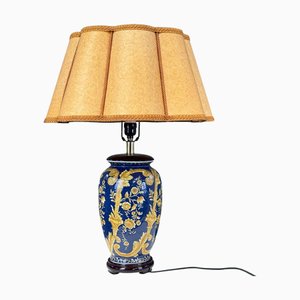 Antique Porcelain Table Lamp with Parchment Shade, 1910s