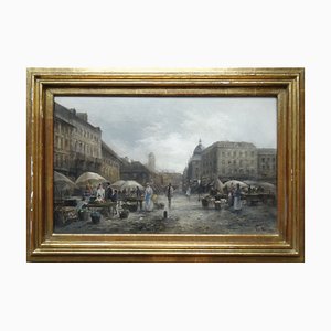 Emil Barbarini, Mercato domenicale, Fine 800, Olio su tavola