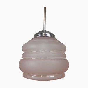 Lampada a sospensione Art Déco con paralume in vetro rosa, anni '30