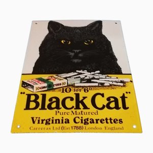Plaque Émaillée Chat Noir Vintage