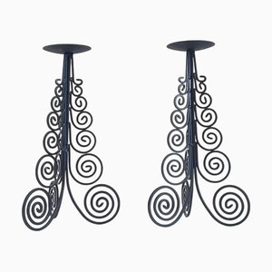 Candelabros españoles grandes estilo cortijo de hierro forjado en negro, España, años 70. Juego de 2