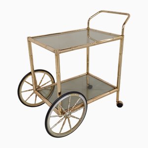 Servierwagen aus Messing in Bambus-Optik, 1970er