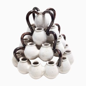 Vase Tulipe Étrusque Art Déco avec Amphores en Céramique Vernie, Italie, 1940s