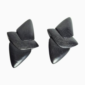 Große Skulpturale Schwarze Ohrclips aus Ebenholz von Monies, Denmark, 2000er, 2er Set