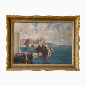 Circle of Aleksei Hanzen, Dubrovnik Walls, 1930s, Huile sur Toile, Encadrée