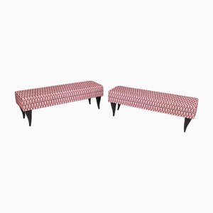 Vintage Bänke mit Rot Gemustertem Stoffbezug, Italien, 2er Set