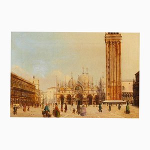 Artiste de l'École Vénitienne, Vue de Venise avec la Place Saint-Marc, 19ème Siècle, Huile sur Toile