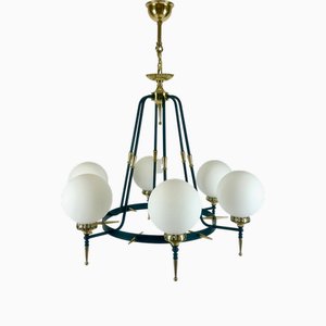 Postmodern Cast Iron and Brass 6-Arm Chandelier, 1970s