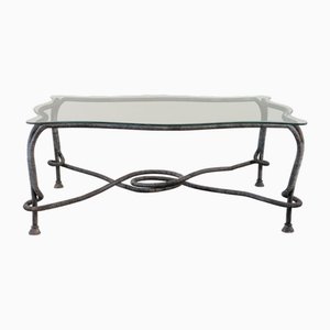 Emilio Rey Cord Coffee Table in Wrought Iron and Glass, Spain, 1960s
