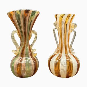 Antike filigrane Salviati Miniatur Vasen aus Muranoglas, 1900er, 2er Set