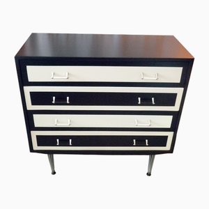 Vintage Kommode mit 4 Schubladen in Schwarz & Weiß, 1950er