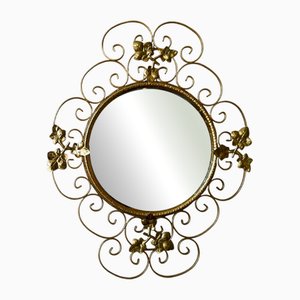 Französischer Vintage Wandspiegel mit Sonnenschliff aus Vergoldetem Metall