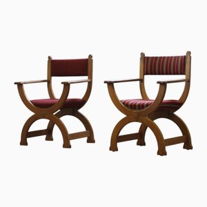 Set of Vintage Brutalist Kurul Armchairs in Oak by Henning Kjærnulf, 1960s