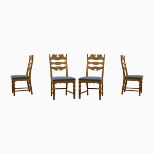 Danish Razorblade Highback Chairs in Light Oak by Henning Kjærnulf, 1960s, Set of 4