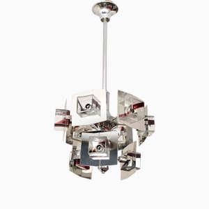 Mid-Century Chrome and 2-Tone Glass Cubes Chandelier by Gaetano Sciolari, 1960s