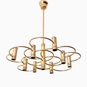 Mid-Century Modern Chandelier in Gilt Metal by Gaetano Sciolari, Italy, 1970s