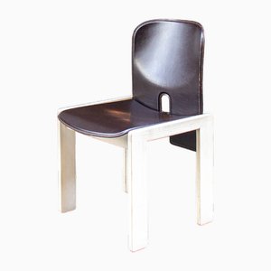 No. 121 Dining Chair in Black Leather and Wood by Afra and Tobia Scarpa for Cassina, 1967