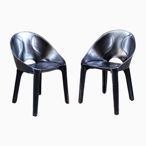 Lira & Liuto Stühle aus schwarzem Leder von Mario Bellini für Cassina, 1980er, 2er Set