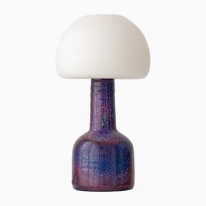 Mid-Century Modern Ceramic Table Lamp with Opaline Mushroom Shade by Jaap Ravelli, 1950s
