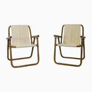 Italian Bamboo Folding Chairs Embellished with Brass Hinges and Rods attributed to Vivai Del Sud, 1960s, Set of 2