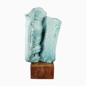 Modern Abstract Sculpture in Majolica Stoneware Ceramic with Marble Base by Giuseppe Rossicone, Italy, 1960s