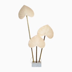 Lampada da terra Mid-Century moderna floreale in ottone e marmo di Antonio Pavia, Italia, 1970