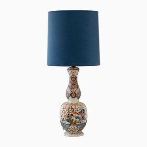 Lampe de Bureau Antique en Faïence de Delft Polychrome par Desvres, 1850