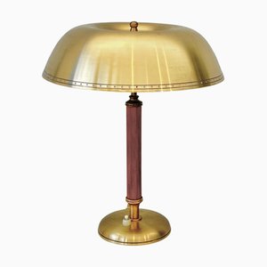 Vintage Swedish Table Lamp in Brass and Walnut from Boréns, 1940s