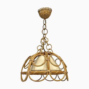 Lampada a sospensione in bambù e vimini di Louis Sognot, Francia, anni '60