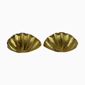 Art Deco Scallop Shell Wall Lamps in Gilded Cast Bronze, 1970s, Set of 2