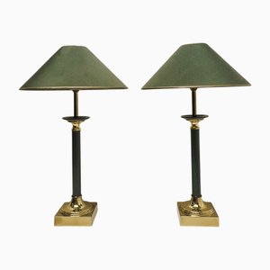 Vintage Brass and Green Metal Table Lamps, Kullmann, the Netherlands, 1970s, Set of 2