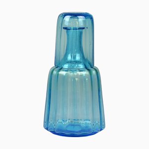 Carafe Art Nouveau Bleue avec Verre, 1890s, Set de 2