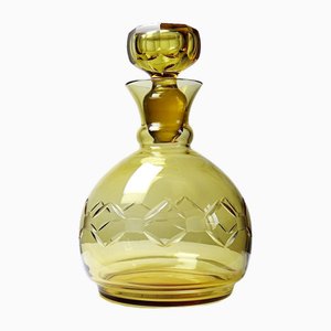 Carafe Vintage en Verre Soufflé Ciselé Ambré, République Tchèque