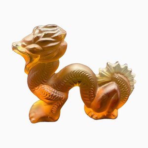 Chinese Dragon Sculpture in Amber and Frosted Glass by René Lalique for Lalique