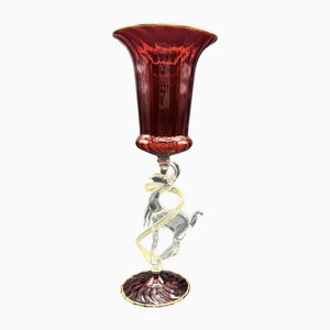 Murano Sculptural Display Chalice in Red Artistic Glass with Gold Details