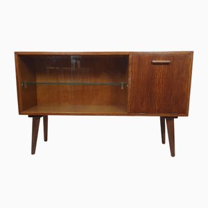Renovated Oak Display Cabinet with Bar on Slanted Legs